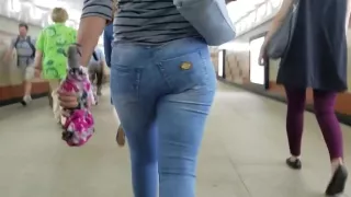 Nice woman ass in blue jeans
