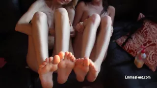 Teens are getting their feet anoint with cream and touching friend's cock