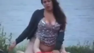 Horny cwife rides cock outdoors