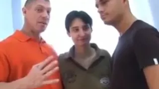 Short hair woman with hairy pussy gets a creampie