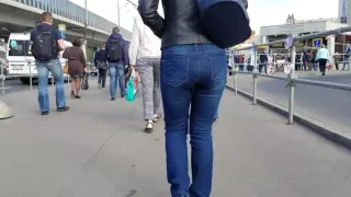 Milf ass in black leather jacket