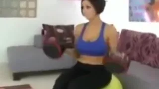 Gorgeous brunette fucks trainer