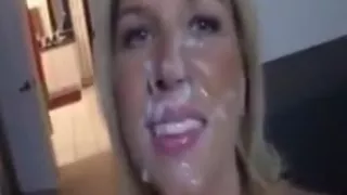 Blonde milf takes thick wad on face