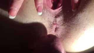 Jerking my cum into wife pussy and asshole