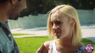 Blonde Bailey comforts a guy with sex