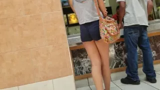 Great ass college girl tiny blue shorts