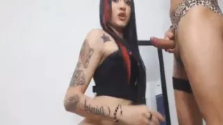 Hot sexy tranny couple anal fucking on cam