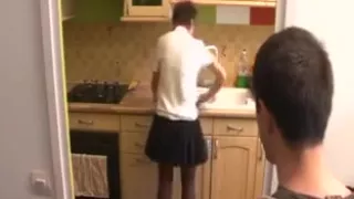 French mature wife fucked on the floor of her kitchen