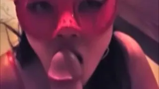 Asian wife eats swallows white cum