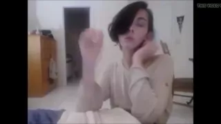 Short hair beauty shoots a big load