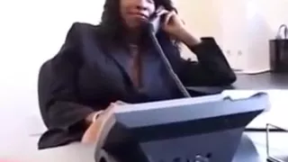 Busty Ebony has computer problems