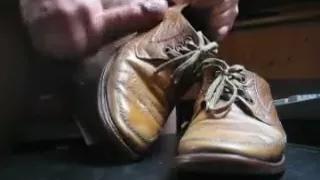 Cumshot on Mens brown Shoes