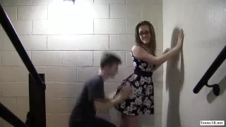 HOT Teen Brunette Fucked in Public Stairwell
