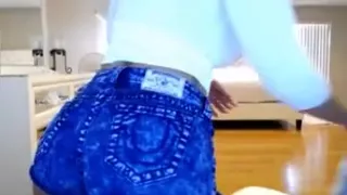 Girl Bimbo Big Tits in Tight Jeans Short