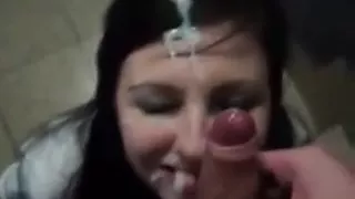 Brunette sucks and fucks in carpark staircase