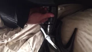 Fucking my knee high boots with my rubber latex sheath