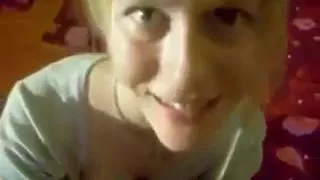 Hot german blonde girl gives blowjob and eats cum