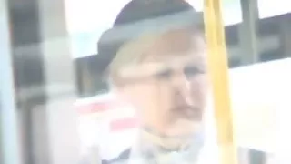 Big titty stewardess gives a public handjob to a horny Asian dude