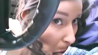 Hot latina gives her a blowjob in the car