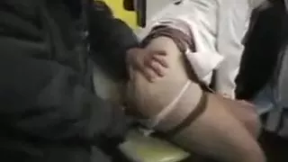 old guy with office lady in train station