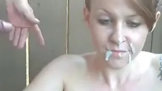 Old man cum on girl face