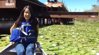 Showing feet in canoe