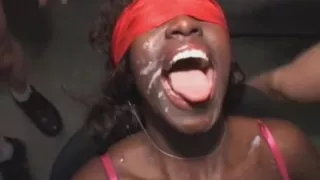 Busty black amateur teen home bukkake