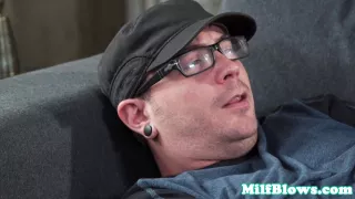 Cocksucking milf jerking and giving blowjob