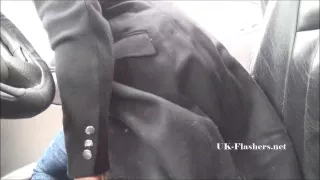 Amateur blonde Jakki flashes in her car and shows off shaved pussy and sexy lingerie to voyeur fans outdoors