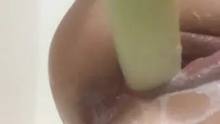 Shoving a leek in my creamy puss