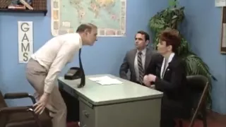 Old boss at desk job getting a blow job