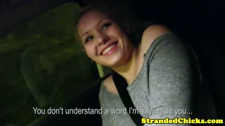 Stranded amateur european gets cum in mouth
