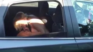 Girlfriend Goofing around the car