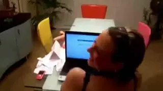 French in fishnets fucking on the table