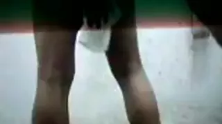 Huge cock under towel showing in shower