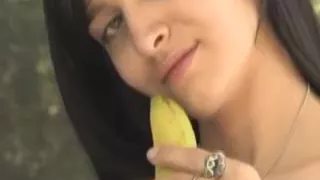 Skinny teen masturbates on stairs