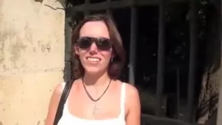 Hot slut gets cum over her white titties.