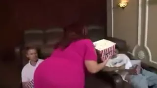 Fat woman gets fucked by two hard cocks.