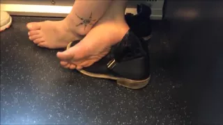 Candid barefoot girl on train 20
