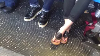 Candid bus feet