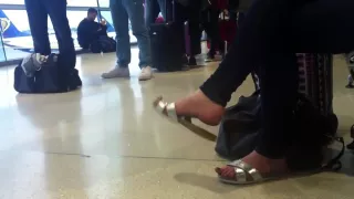 Candid sandal dangling at airport (faceshot) pt1