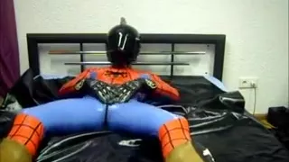 latex spiderman wanking