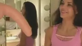 Cute brunette fucks her snatch with a super big dildo