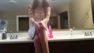 Skinny Teen Brunette Rides And Sucks Her Dildo