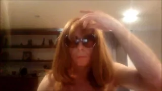 Amateur gay with fake tits plays with his cock