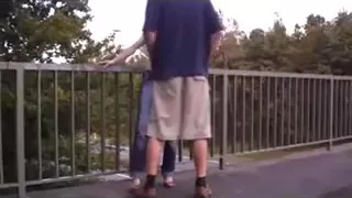 Redhead street whore serves customer outdoor