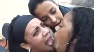 Porn clip with three Brazil lesbians kissing