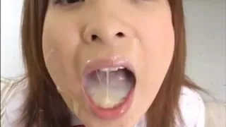 Asian school girl swallow