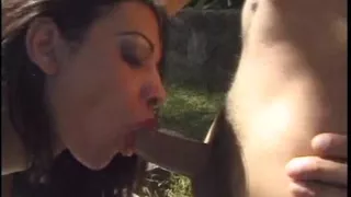 Horny tranny and football players in outdoor threesome