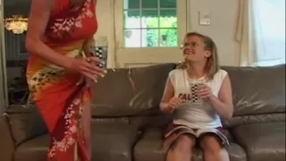 Big boobies lesbian granny with young babe